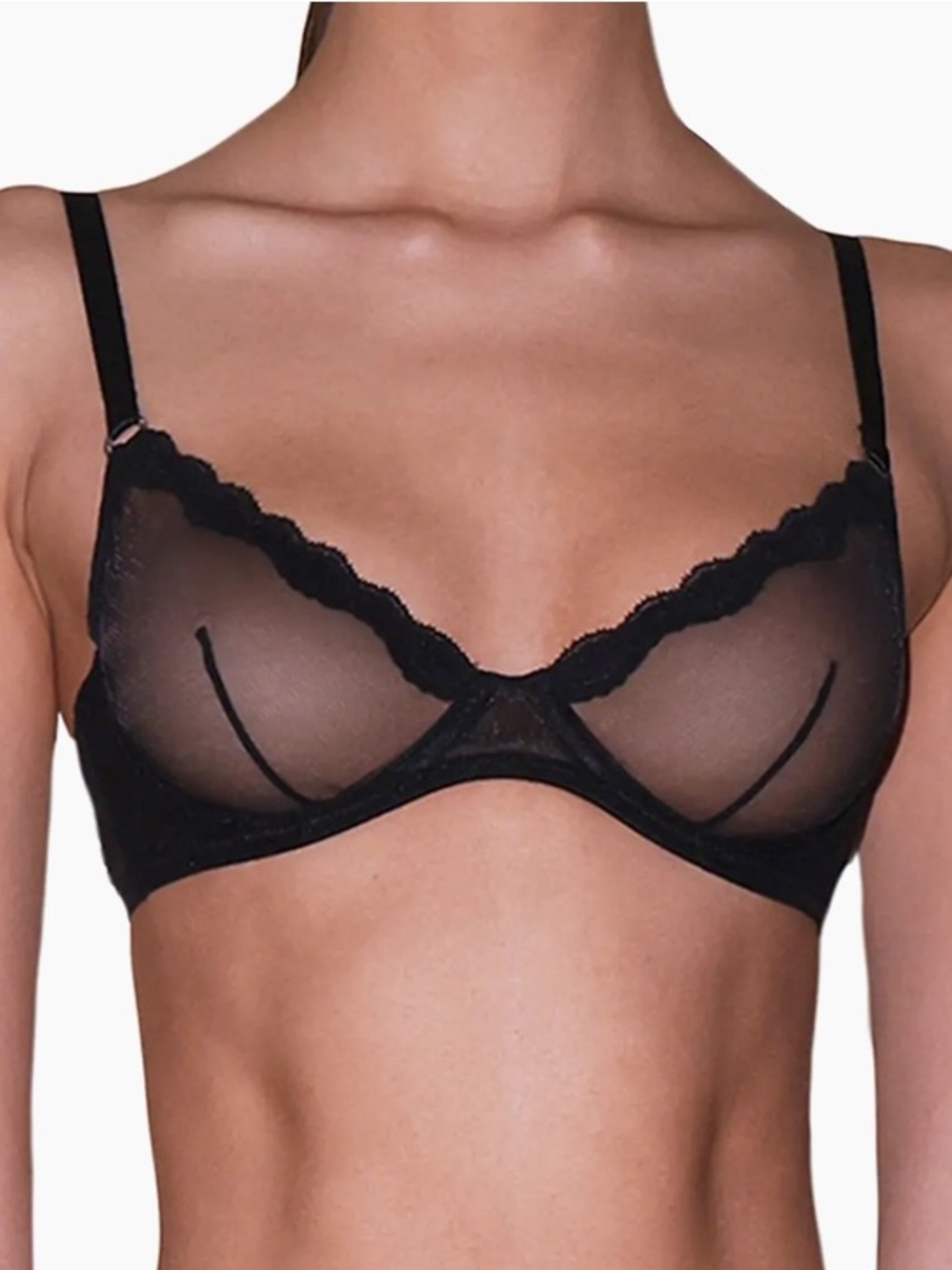 Fleur du Mal Sheer Tulle Demi Bra in black
